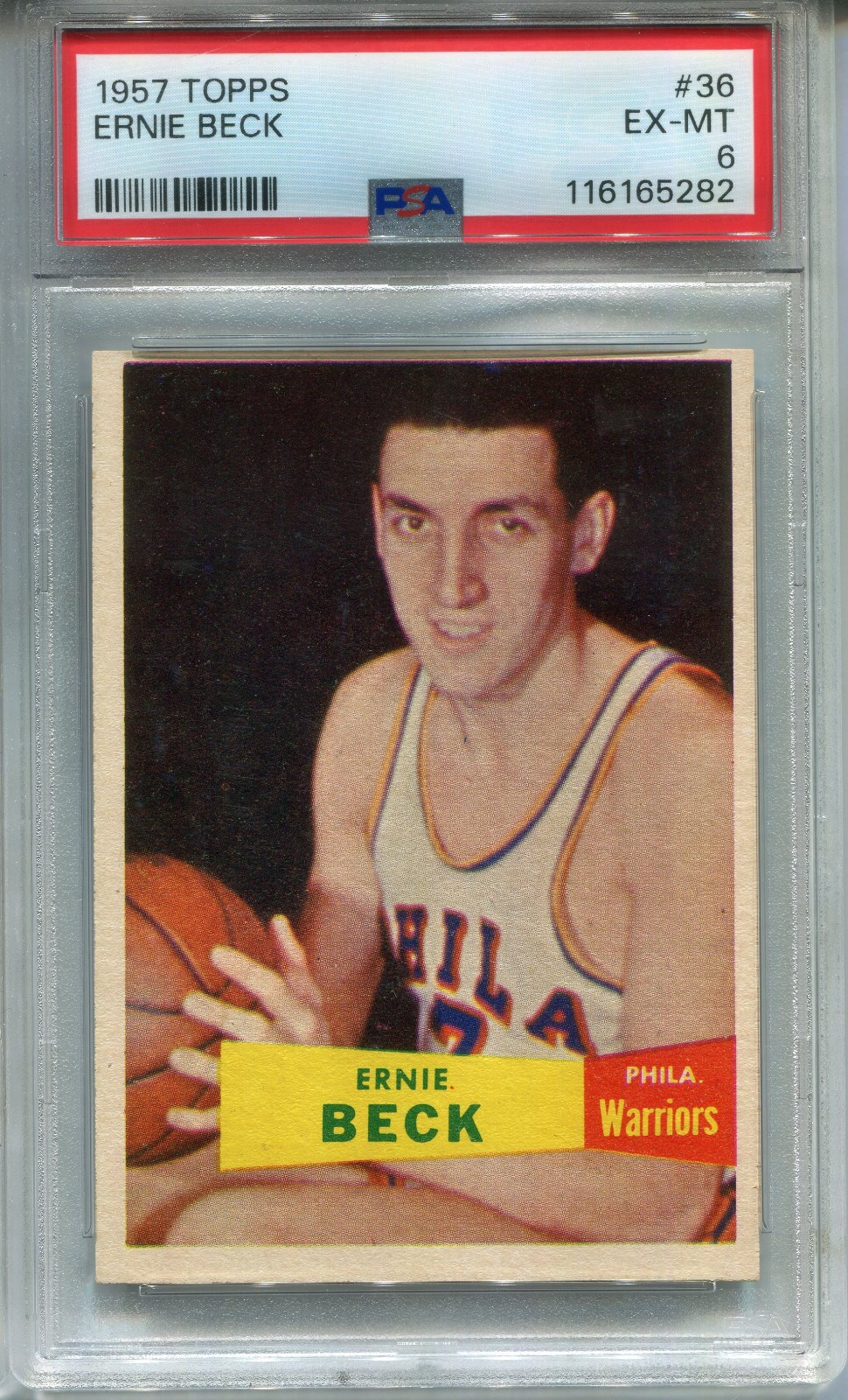 1957 Topps #36 Ernie Beck PSA 6 EX-MT Philadelphia Warriors