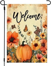Garden Flag 12x18 Double Sided Welcome Pumpkin Flowers Burlap Outdoor Decoration