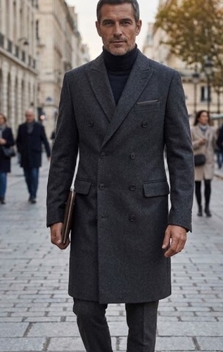 THE KOOPLES MEN’S WOOL BLEND CHARCOAL GRAY DOUBLE BREASTED COAT 46 US-S NWT $695