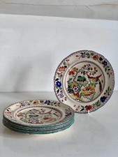 Antique Masons Patent Ironstone Lunch Plates x 6 Oriental Pheasant Exotic Bird