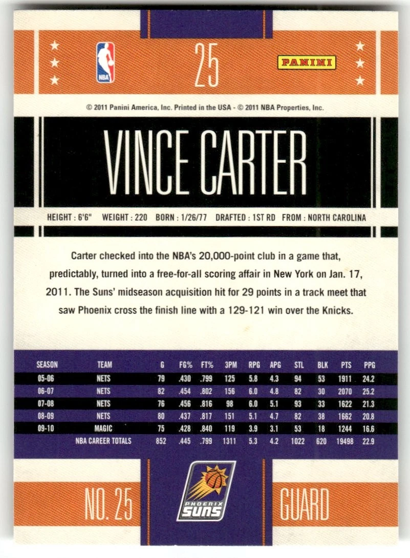 Vince Carter - 2010-11 Panini Classics - Phoenix Suns #25