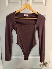 Oh Polly Brown Square Neck Long Sleeve Bodysuit Size 4