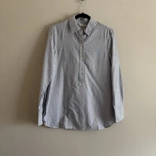 Max Studio Women S Blue Striped Cotton Coastal Long Sleeve Popover Shirt NWT