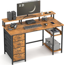 Escritorio para computadora 120CM con 4 cajones de tela, escritorio para juegos con tomas de corriente, hogar