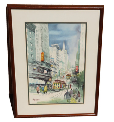 SUN YING Original Watercolor San Francisco Scene with Cable Car