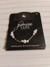 Jasmine Lane Silver Tone Necklace With Imitation Pearls 18" Jewelry Free Ship!