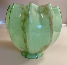 VINTAGE MARBLED GREEN & CARMEL CZECH GLASS LAMP GLOBE SHADE LOETZ ESTATE FIND