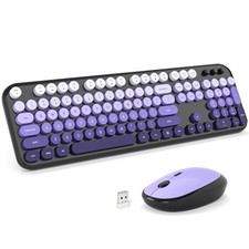 MOFII Wireless Keyboard and Mouse Combo, Full Size 2.4G Retro Round Computer ...