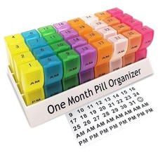 CAidRE Monthly Pill Organizer 2 Times a Day 30 Day One Month Pill Box AM/PM W...