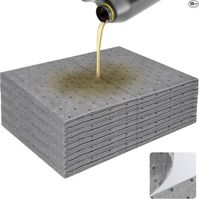 50PC Oil Absorbent Pads | 13''x10'' Meltblown Polypropylene Mats, Hand-50 Gray