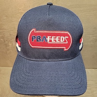 PBA Feeds Trucker Hat Blue w/ White Red Stripes - Has Sample Tag Not To Be Sold