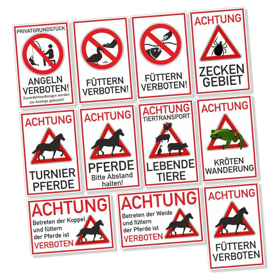 KLEBEBUDE SCHILD ACHTUNG TIERE PFERDE FÜTTERN VERBOTEN, ZECKEN, KRÖTEN Aufkleber DRU 0173
