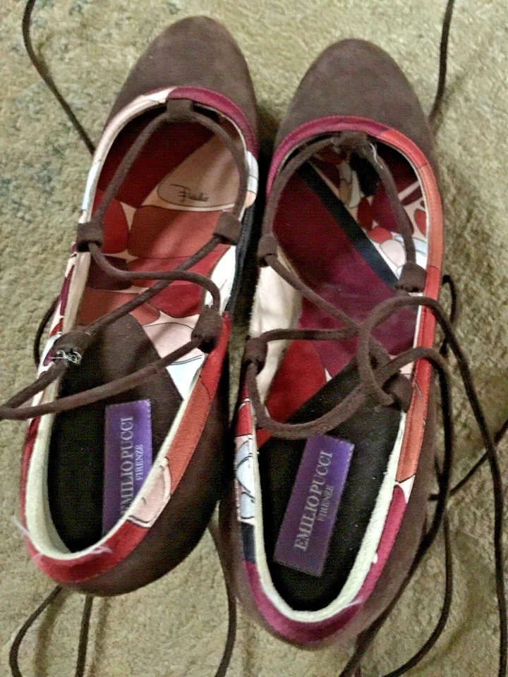 Новый EMILIO PUCCI Firenze подпись итальянский коричневый замши лодыжки надежном каблуки, США 7 - Изображение 2 из 4