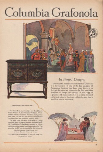1921 COLUMBIA GRAFONOLA ITALIENISCHE RENAISSANCE SCHALLPLATTENSPIELER EMIL ARTIST AD 7562 - Bild 1 von 1