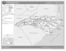 North Carolina State Reference Black White Laminated Wall Map