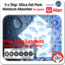 5 x 25gram 125gr Silica Gel Tyvek Tough Packs w/ Humidity Indicator Card