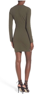 long sleeve lace up mini dress in olive NWT Missguided Lace-Up Plunge Mini Dress 12 $82