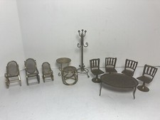 Vintage Miniature Dollhouse Brass Furniture Table Chairs Coat Rack Lot Of 11