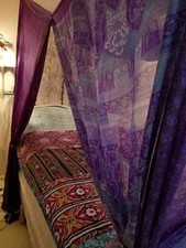 Indian Silk Sari Bed Canopy Four Post Bed Canopy Drapes Gypsy Canopy