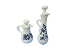 Vintage 1972 Avon Delft Blue Milk Glass Bath Oil Pitcher & Sonnet Empty W/Tops
