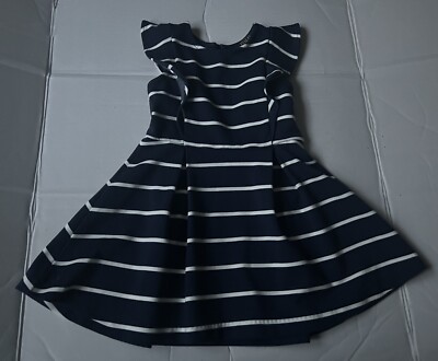 Polo Ralph Lauren Toddler Girl Dress Navy & White Pleated Striped Ruffles Preppy