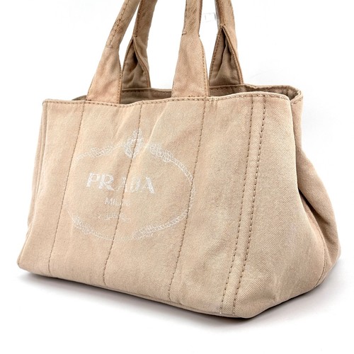 PRADA Canapa Tote Bag M Size Ivory Canvas Authentic #291 - Picture 2 of 12
