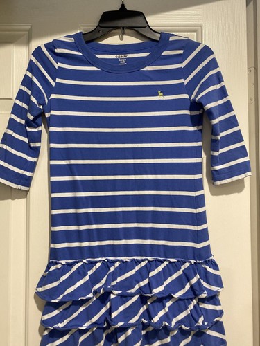 Old Navy Long Sleeve Dress Girls Size Large 10/12 Blue White Striped B96 - Picture 7 of 7