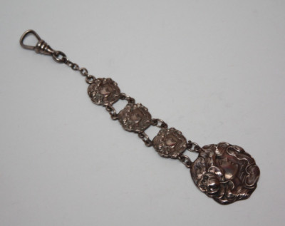 Antique Sterling Silver Embossed Cameo Chain Watch Fob Signed NP [065GRA]