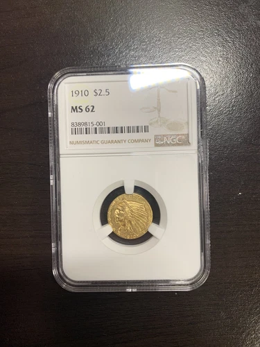 1910 INDIAN HEAD $2.5 QUARTER EAGLE GOLD NGC MS62