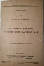 1930  Instruction Manual McCormick-Deering Tractor Disk Harrow No 4 IHC 