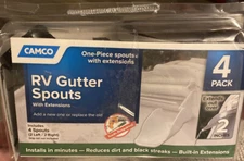 Camco Set of 4 Black RV Trailer Camper Gutter Rain Spouts NEW 1 1/4” Openings