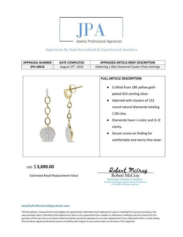 Glittery 1.00ct Diamond Cluster Chain Earrings W/ Apprasial - Image 2 of 2