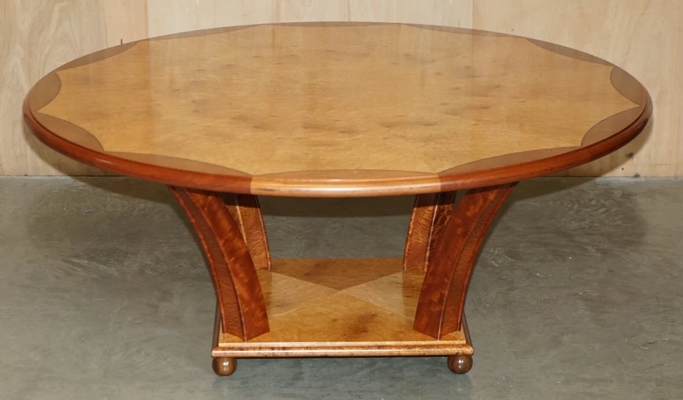 ORIGINAL ANDREW VARAH BURR WALNUT & AMBOYNA WOOD ROUND DINING TABLE & CHAIRS SET - Image 3 of 4