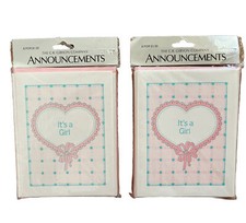 Vintage  It  s a Girl  Baby Birth Announcement 16 Cards w/Envelopes- Pink Bow New