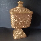 Vintage Milk Glass Painted Covered Candy Dish Pedestal Grapes On Vine