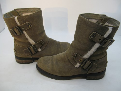 UGG Niels II Chipmunk Leather Fur Zip Buckle Water Resistant Shearling Boots 6.5 - Picture 3 of 10