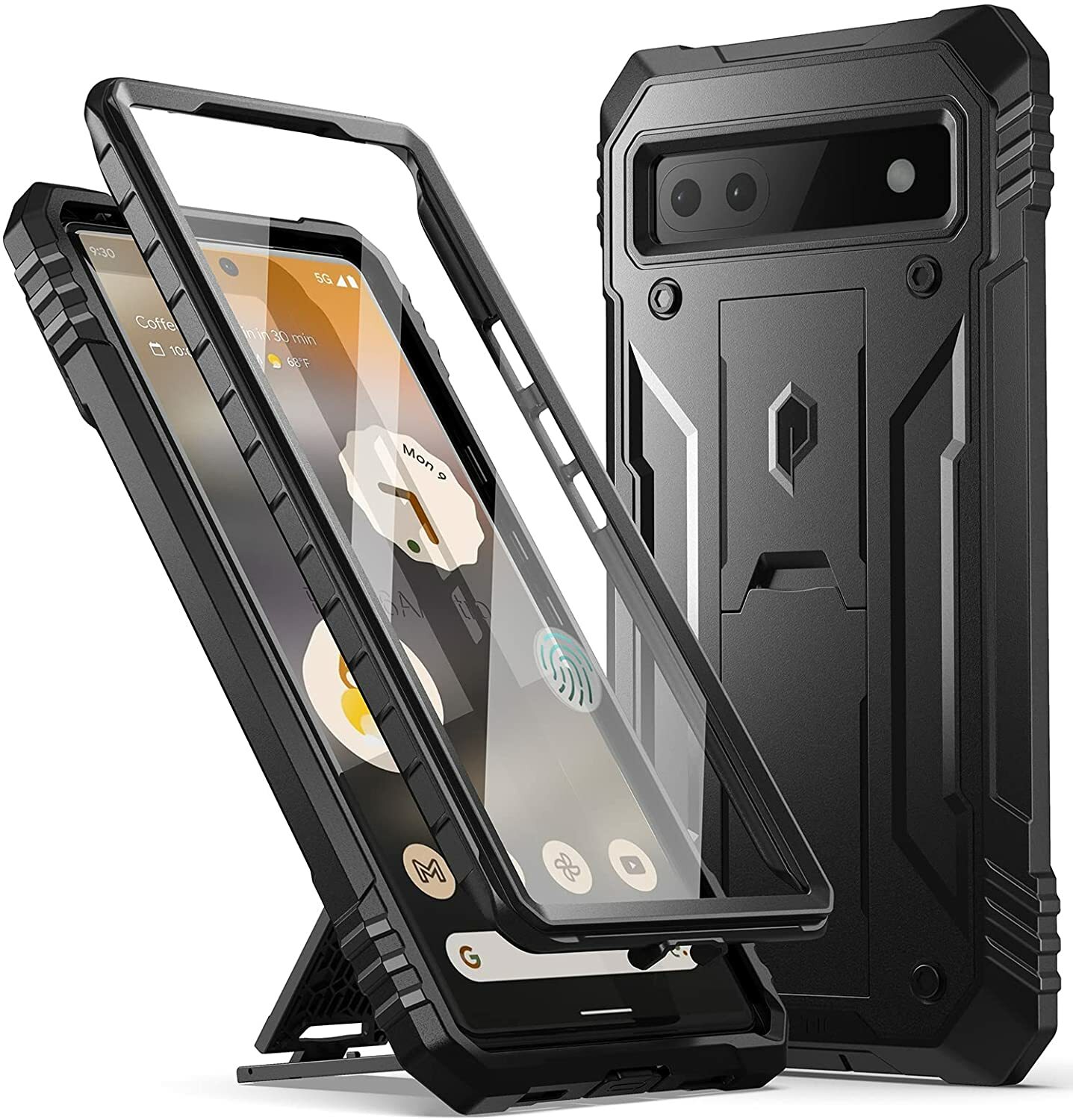 For Google Pixel 6A 5G Case | Poetic [Built-in-Kickstand] Rugged Cover Black