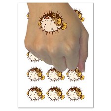 Startled Spiny Puffed Pufferfish Funny Fugu Temporary Tattoo Water Resistant Set