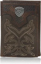 Ariat Men's Boot Embroidery Brown Tri-Fold Wallet