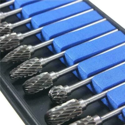 10Pcs Tungsten Carbide Rotary Drill Bits 1/8" Shank Burr Die Grinder Carving Set