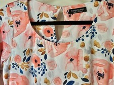 Tango Mango, NWT PeachCoral/Navy/White Watercolor Floral Dress, Medium, Ret $125