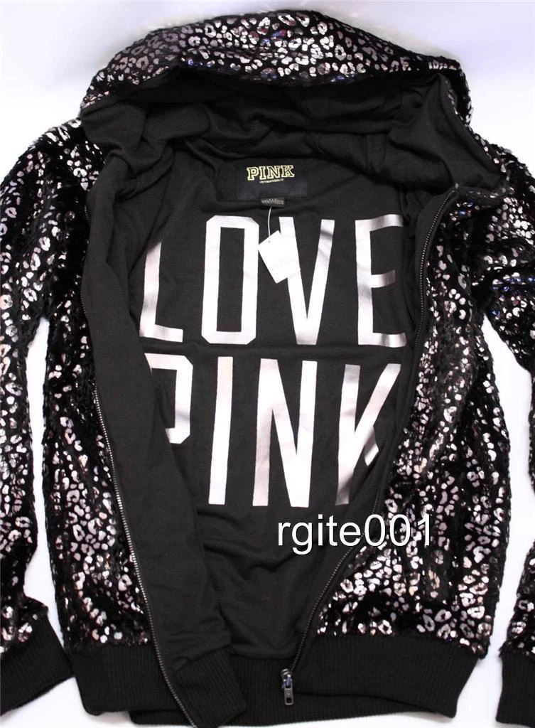 UNDERCOVER Cappotto con cappuccio Victoria's Secret rosa sfilata leopardata cerniera cerniera intera nuovo con etichette