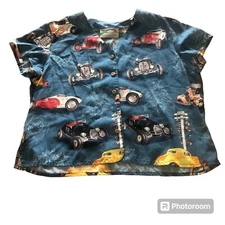 Paradise Found Hawaiian Shirt Womens Tropical Race Cars Bugatti Size Large