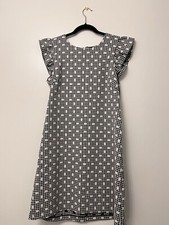 JH Woven And Black Gingham Polka Dot Dress. Ruffled Cap Sleeves. Size 12