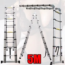 16.4FT/5M Telescopic Extension Ladder Aluminum Multi Purpose Folding Non-Slip