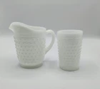 Vintage Hobnail White Milk Glass Mini Water Pitcher and Cup Night Stand Bed Side
