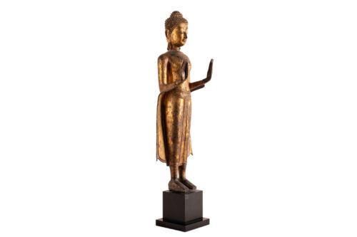 Antiker, stehender Buddha, vergoldete Bronze, Thailand, Ayutthaya -Per., 17. Jh. - Bild 7 von 13