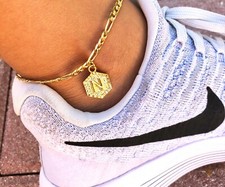 NEW High Polish Initial Letter "N" Gold Tone Adjustable Anklet Ankle Bracelet
