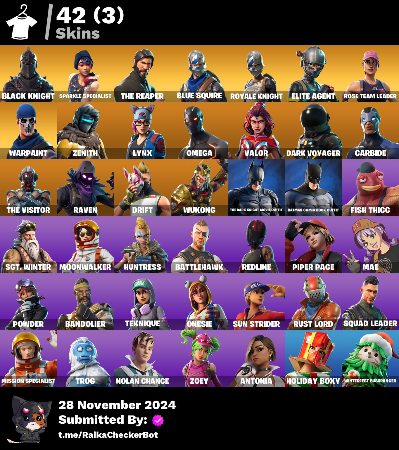 🎮FN Black Knight, The Reaper, Sparcle Specialist, Mako, Take the L, 42 Skins✅