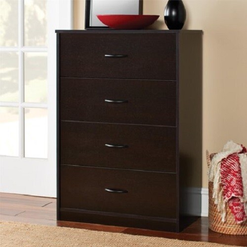 New Modern Espresso Color 4 Drawer Wood Dresser Chest